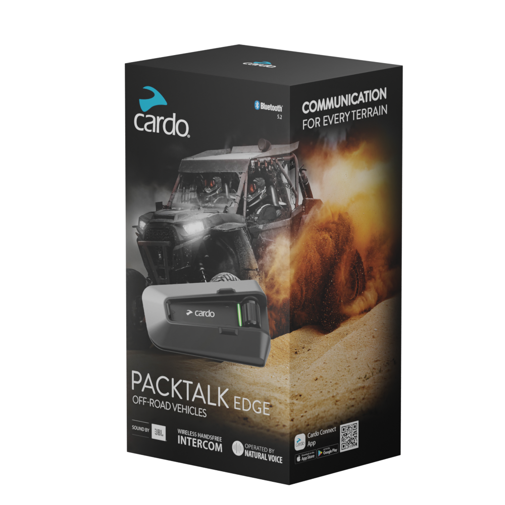Cardo Packtalk Edge ORV shown in its packaging