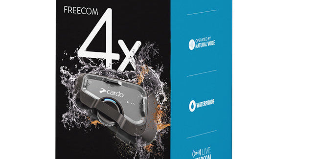 Cardo systems freecom 4x shown with its packaging 