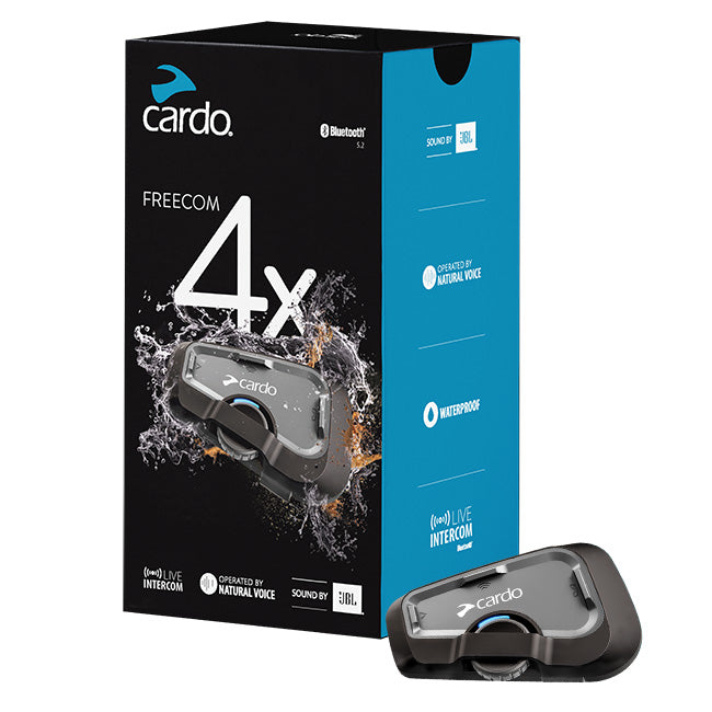 Cardo systems freecom 4x shown with its packaging 