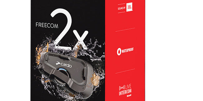 Cardo systems Freecom 2x shown with its packaging 