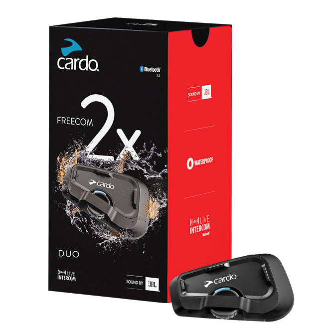 Cardo systems Freecom 2x shown with its packaging 