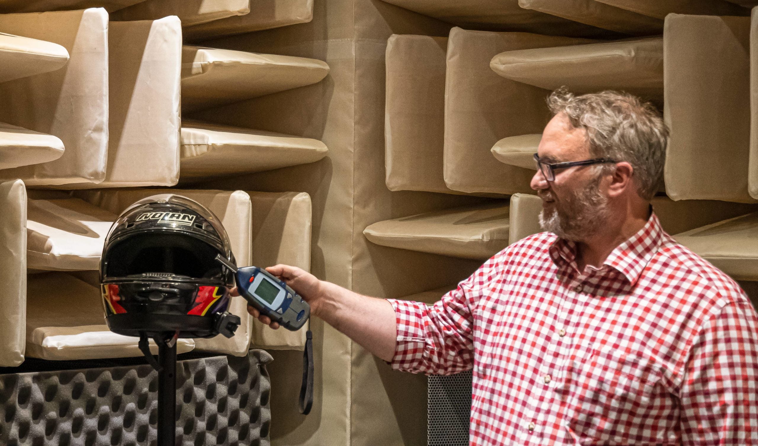 Cardo Speakers being tested in JBL sound lab 